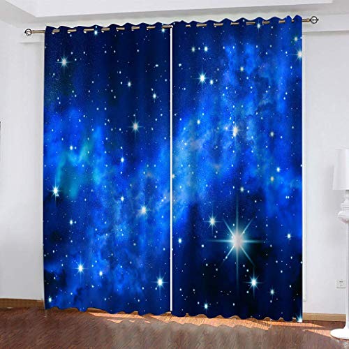 2Er Set Blickdichter Verdunklungs Gardinen Mit Ösen - Für Wohnzimmer Schlafzimmer Kinderzimmer Vorhang, 3D Blaue Sternenhimmellandschaft Druck Super Weich Schallisoliert Thermogardine 230X234cm von VOYADE
