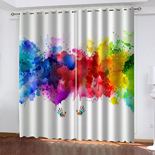 VOYADE 2 Stücke Blickdicht Vorhang Mit Ösen, 3D Bunte Graffiti-Kunst Verdunkelungsvorhang Polyester Verdunkelung Vorhänge Gardinen - Für Wohnzimmer/Schlafzimmer/Kinderzimmer 160X200cm(HXB) von VOYADE