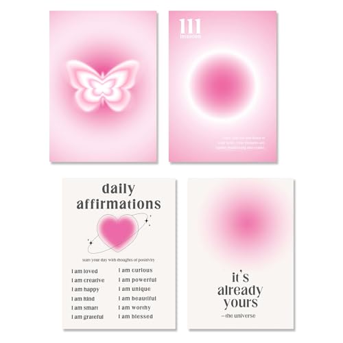4er Set Aesthetic Leinwand Bilder Rosa Aura Poster, Wandbilder Schlafzimmer Zimmer Deko, Schmetterling Wandposter, Aesthetic Room Decor für Teen Mädchen, Schlafzimmer Wohnzimme Ästhetik Affirmationen 4er Set Aesthetic Leinwand Bilder Rosa Aura Poster, Wandbilder Schlafzimmer Zimmer Deko, Schmetterling Wandposter, Aesthetic Room Decor für Teen Mädchen, Schlafzimmer Wohnzimme Ästhetik Affirmationen von VOYANTE