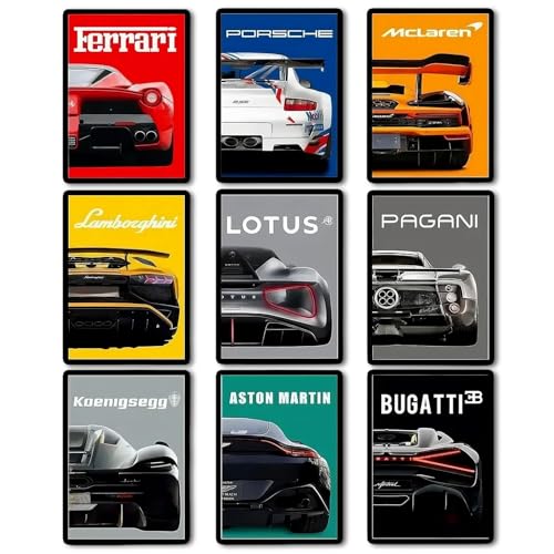 9 Stück Auto Posters, Supercar Poster, Supersportwagen Wall Art für Jungen und Männer, Schlafzimmer, Rennwagen-Wandkunst für Büro Wohnzimmer, Wohnzimmer, Geschenk für Autoliebhaber, Jugendliche 9 Stück Auto Posters, Supercar Poster, Supersportwagen Wall Art für Jungen und Männer, Schlafzimmer, Rennwagen-Wandkunst für Büro Wohnzimmer, Wohnzimmer, Geschenk für Autoliebhaber, Jugendliche von VOYANTE