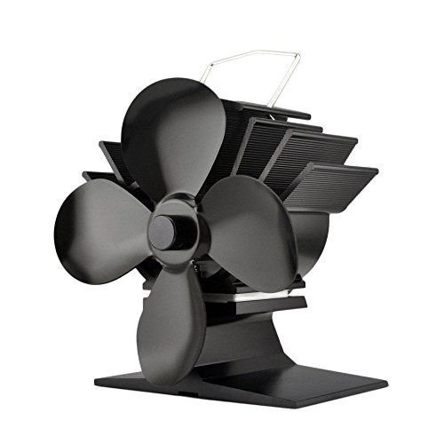 VOYTO Ventilator mit 4-Blätter - Wärmebetriebener Ofenventilator für Holzöfen & Kaminöfen - Schwarzes Aluminium von VOYTO