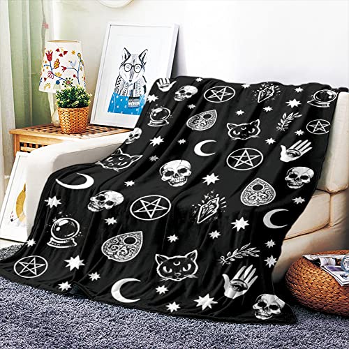 VOZMIO Black Witch Skull Moon Divination Hochwertige Warme Weiche Flanell Plüsch Auf Der Schlafsofa Decke Geeignet Für Klimaanlage Decke Nap Decke (100x150cm (40x60in)) von VOZMIO