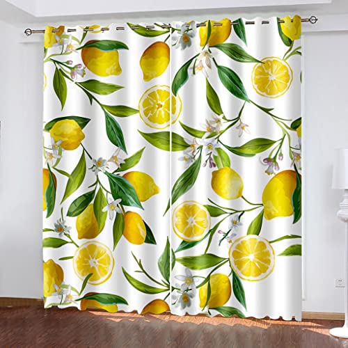 VOZMIO Gardinen Blickdichter -Zitrone, 2er Set Vorhang Verdunkelung Mit Ösen Für Schlafzimmer Wohnzimmer (107 x 213(cm) x2 Halbtransparent) von VOZMIO