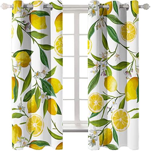 VOZMIO Gardinen Blickdichter -Zitrone, 2er Set Vorhang Verdunkelung Mit Ösen Für Schlafzimmer Wohnzimmer (75 x 165(cm) x2 Verdunkelung) von VOZMIO