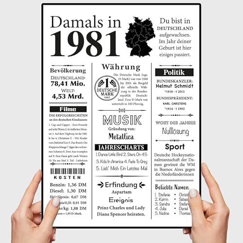 VP-DSGN Geburtstag - 1981 - Bild Plakat Zeitungsartikel Fakten zum Jahrgang - Deko Geschenkideen zum Geburtstag, Mann Frau - damals in - Poster von VP-DSGN