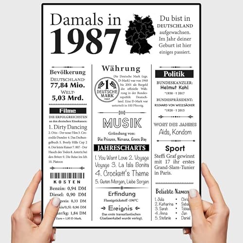 VP-DSGN Geburtstag - 1987 - Bild Plakat Zeitungsartikel Fakten zum Jahrgang - Deko Geschenkideen zum Geburtstag, Mann Frau - damals in - Poster von VP-DSGN