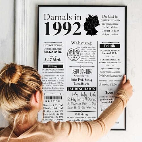 VP-DSGN Geburtstag - 1992 - Bild Plakat Zeitungsartikel Fakten zum Jahrgang - Deko Geschenkideen zum Geburtstag, Mann Frau - damals in - Poster von VP-DSGN