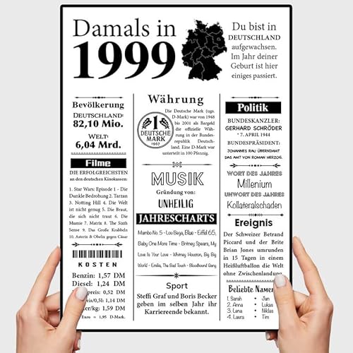 VP-DSGN Geburtstag - 1999 - Bild Plakat Zeitungsartikel Fakten zum Jahrgang - Deko Geschenkideen zum Geburtstag, Mann Frau - damals in - Poster von VP-DSGN