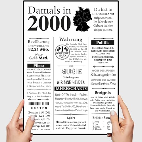 VP-DSGN Geburtstag - 2000 - Bild Plakat Zeitungsartikel Fakten zum Jahrgang - Deko Geschenkideen zum Geburtstag, Mann Frau - damals in - Poster von VP-DSGN