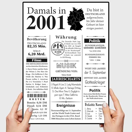 VP-DSGN Geburtstag - 2001 - Bild Plakat Zeitungsartikel Fakten zum Jahrgang - Deko Geschenkideen zum Geburtstag, Mann Frau - damals in - Poster von VP-DSGN