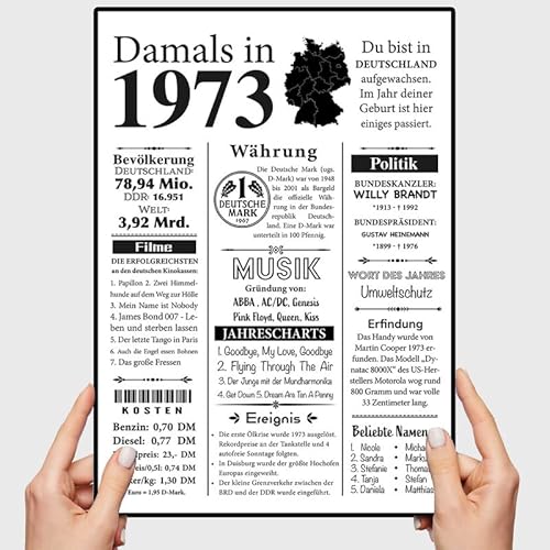 VP-DSGN Geburtstag 50 Jahre - 1973 - Bild Plakat Zeitungsartikel Fakten zum Jahrgang - Deko Geschenkideen zum Geburtstag, Mann Frau - damals in - Poster von VP-DSGN