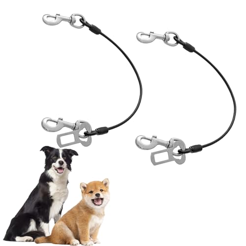 Autogeschirr für Hunde, robustes Stahlseil, Sicherheitsgurt für Haustiere, Hunde, aus Karbonstahl, kaufestes Halteseil, Fahrzeuggeschirr mit Doppelclips und Verriegelungsbefestigung, 60 cm, 2 Stück von VPB