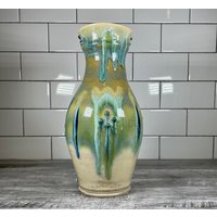 Rarität024 Erstaunliche Drippy Grün, Blau Und Beige Vase von VPCTreasures