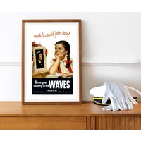 Reprint Eines Ww2 Us Waves Rekrutierungsposters - "Wish I Hätte Auch Teil von VPCompanyUSA