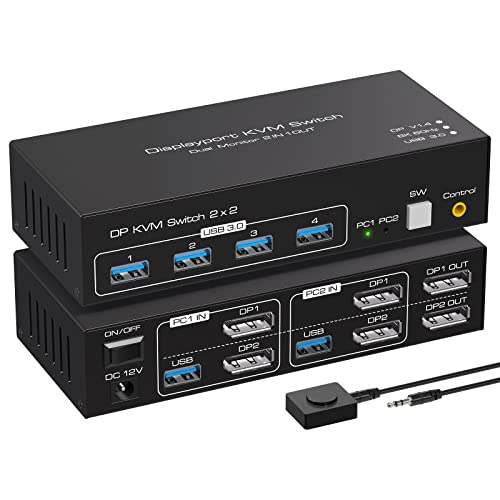 VPFET 4K120Hz Displayport KVM Switch 2 PC 2 Monitore 8K60Hz Dual Monitor DP 1.4 Switches for 2 Computers Teilen 4 USB 3.0 Geräte mit 2 USB 3.0 Kable und Desktop Controller VPFET 4K120Hz Displayport KVM Switch 2 PC 2 Monitore 8K60Hz Dual Monitor DP 1.4 Switches for 2 Computers Teilen 4 USB 3.0 Geräte mit 2 USB 3.0 Kable und Desktop Controller von VPFET