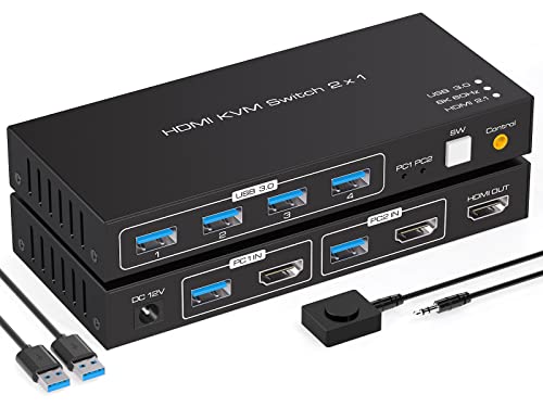 VPFET 4K120Hz KVM Switch HDMI 8K60Hz KVM Switches für 2 Computer Share1 Monitore und 4 USB 3.0 Support Desktop Control Inklusive 2 USB 3.0 Kabel und Netzadapter von VPFET