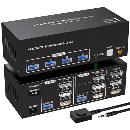 VPFET 2 Displayport HDMI KVM Switch 2 PC 3 Monitore 4K144Hz 8K60Hz Triple Monitor KVM Switches für 2 Computers Share 3 Monitore mit 4 USB 3.0 Ports Inklusive 2 USB 3.0 Kabeln und Externer Steuerung VPFET 2 Displayport HDMI KVM Switch 2 PC 3 Monitore 4K144Hz 8K60Hz Triple Monitor KVM Switches für 2 Computers Share 3 Monitore mit 4 USB 3.0 Ports Inklusive 2 USB 3.0 Kabeln und Externer Steuerung von VPFET