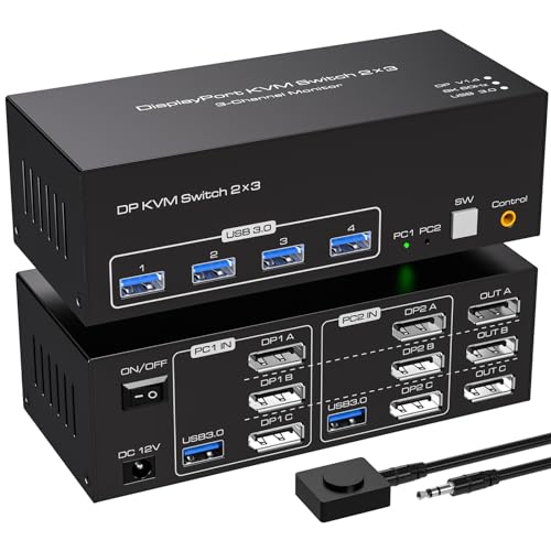 VPFET 8K Displayport KVM Switch 2 Computer 3 Monitore 4K144Hz 8K60Hz Triple Monitor KVM Switches DP 1.4 witch 4 USB 3.0 für 2 PC Share 3 Monitore mit DC12V Adapter und 2 USB 3.0 Kabel VPFET 8K Displayport KVM Switch 2 Computer 3 Monitore 4K144Hz 8K60Hz Triple Monitor KVM Switches DP 1.4 witch 4 USB 3.0 für 2 PC Share 3 Monitore mit DC12V Adapter und 2 USB 3.0 Kabel von VPFET