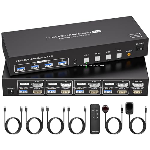 VPFET DisplayPort HDMI KVM Switch 4 PC 2 Monitore 4K60Hz KVM Switches 4 Computers Aktie 2 Monitore Inklusive DC12V Adapter und 4 USB3.0 Kabel VPFET DisplayPort HDMI KVM Switch 4 PC 2 Monitore 4K60Hz KVM Switches 4 Computers Aktie 2 Monitore Inklusive DC12V Adapter und 4 USB3.0 Kabel von VPFET