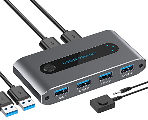 VPFET USB Switch 3.0 2 in 4 out KVM Switch 2 Computer teilen sich 4 USB 3.0 Geräte mit Kabel Desktop Controller von VPFET