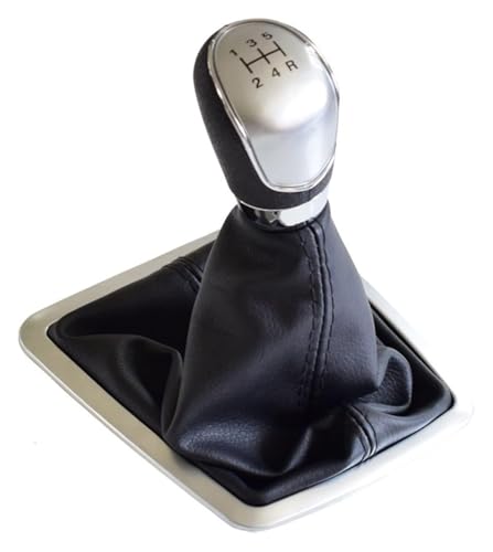 VPNMNZTPAP Auto Schaltknauf Kompatibel mit Ford Kompatibel mit Focus 2 MK2 FL C-MAX MK3 MK4 MK7 5 6 Gang Schaltknauf Auto Lederstiefel Schaltkopfhebelabdeckung(Silver-5 Speed) von VPNMNZTPAP