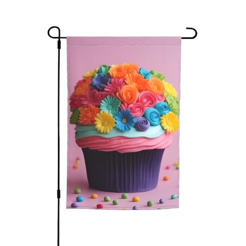 Bunte Cupcakes, Regenbogen-Blumen-Kuchen-Design, Gartenflagge im Freien, Dekoration für Terrasse, Veranda oder Rasenflagge Bunte Cupcakes, Regenbogen-Blumen-Kuchen-Design, Gartenflagge im Freien, Dekoration für Terrasse, Veranda oder Rasenflagge von VPPUR