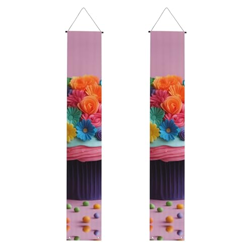 Bunte Cupcakes Regenbogen Blume Kuchen Druck Banner Dekor Festliches Ambiente jeden Anlass Indoor Outdoor Tür Veranda Mehr von VPPUR