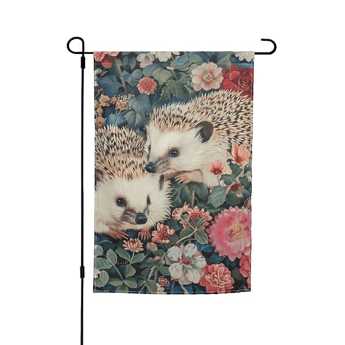 Gartenflagge, Igel, Blumenmuster, für Terrasse, Veranda, Rasen von VPPUR
