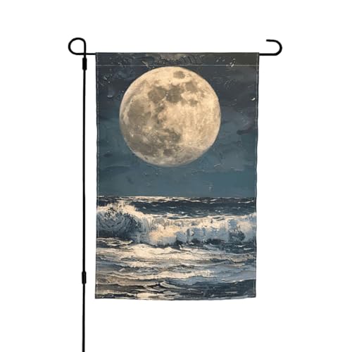 Gartenflagge, Motiv: Mond und Meer, für Terrasse, Veranda, Rasen von VPPUR