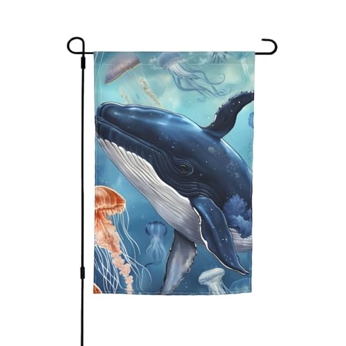Gartenflagge, Motiv: Wale und Quallen, für Terrasse, Veranda, Rasen, Dekoration Gartenflagge, Motiv: Wale und Quallen, für Terrasse, Veranda, Rasen, Dekoration von VPPUR