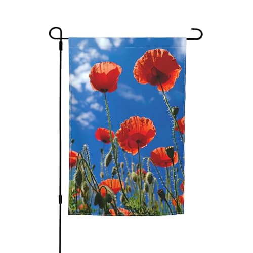 Gartenflagge mit Mohnblumen über blauem Himmel, Gartenflagge, für Terrasse, Veranda, Rasen Gartenflagge mit Mohnblumen über blauem Himmel, Gartenflagge, für Terrasse, Veranda, Rasen von VPPUR