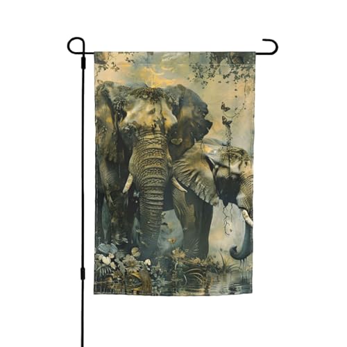 Gartenflagge mit Natur-Elefanten, verschiedene Flaggen, Gartenflagge, Hofdekoration für Terrasse, Veranda oder Rasenflagge von VPPUR