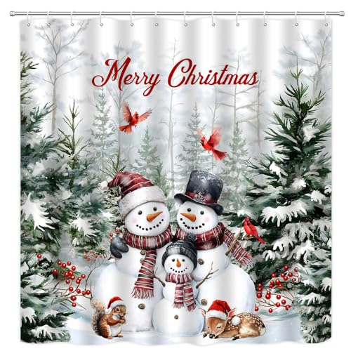 VPUPCN Weihnachts-Duschvorhang mit Schneemann-Motiv, Winter, schneebedeckt, Wald, niedliches Hirsch, Eichhörnchen, roter Vogel, Bauernhaus, Weihnachten, Urlaub, Polyester-Vorhänge VPUPCN Weihnachts-Duschvorhang mit Schneemann-Motiv, Winter, schneebedeckt, Wald, niedliches Hirsch, Eichhörnchen, roter Vogel, Bauernhaus, Weihnachten, Urlaub, Polyester-Vorhänge von VPUPCN
