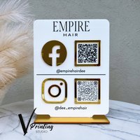Social Media Qr Codes Display Plaque Business Acrylschild Salon Kosmetiker Friseur Beschilderung Signage von VPrintingStudio