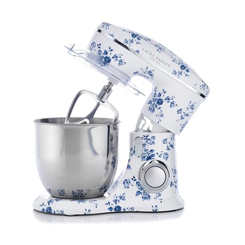 Laura Ashley 4,5L küchenmaschine Leichtgewicht mit China Rose Print von VQ - Knetmaschine mit 10 stufenlosen Geschwindigkeitsstufen, Pulsoptionen, 1300W Motor und 304 Edelstahlschüssel von VQ