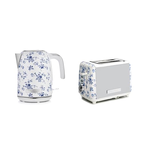 Laura Ashley Toaster und Wasserkocher Set von VQ - 1,7 L Elektrischer Wasserkochermit Schnellkochfunktion und 2-Scheiben-Toaster mit Auftau- und Aufwärmfunktion - China Rose von VQ
