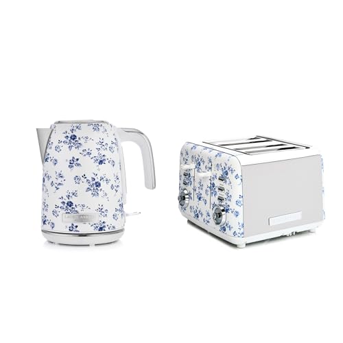 Laura Ashley Toaster und Wasserkocher Set von VQ - 1,7 L Elektrischer Wasserkochermit Schnellkochfunktion und 4-Scheiben-Toaster mit Auftau- und Aufwärmfunktion - China Rose von VQ