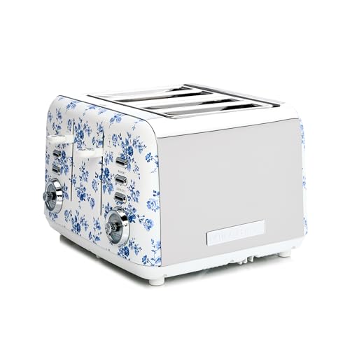 VQ Laura Ashley 4-Scheiben-Toaster Mit Einstellbaren Heiz-, Auftau- Und Aufwärmmodi - Edelstahl Vintage-Toaster Mit Aufsatz Zum Aufwärmen Von Croissants - China Rose von VQ