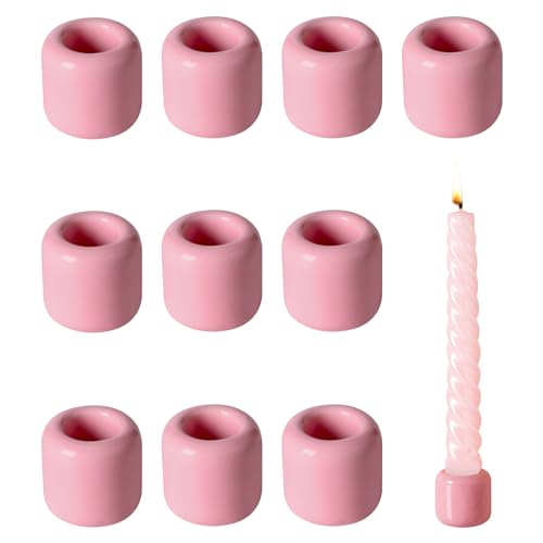 10 Stück Keramik Kerzenhalter Set, Kerzenhalter Stabkerze Kerzeneinsatz Tafelkerzen Runden DIY Kerzentülle Kerzenständer Kerzeneinsätze für Baumkerzen (Rosa) von VQBKHO