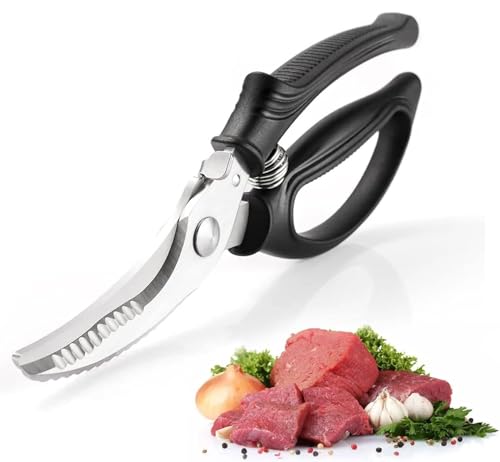 Geflügelschere, Fleischschere Küchenschere mit Metallgriffen Rutschfestem Kunststoffgriff und Feder Schere Küche Scharfe Edelstahl Knochenschere für Huhn, Geflügel, Fisch, Fleisch von VQBKHO