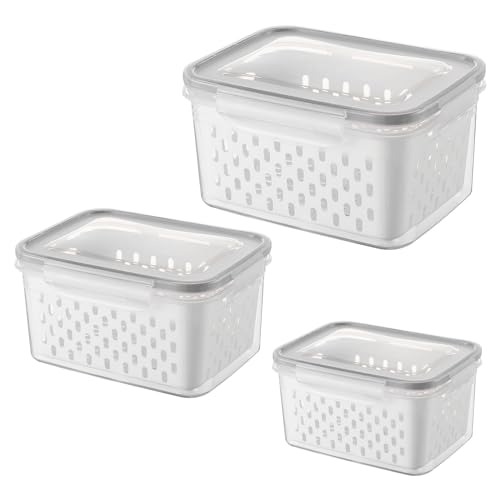 VQBKHO 3 Stück Frischhaltedosen Mit Deckel,Obst Gemüse Aufbewahrungsbox Vorratsdosen Set Auslaufsicher Lebensmittelbehälter Kühlschrank Frischhaltedosen Organizer mit Deckel 0,85L+1,75L+3,3L von VQBKHO
