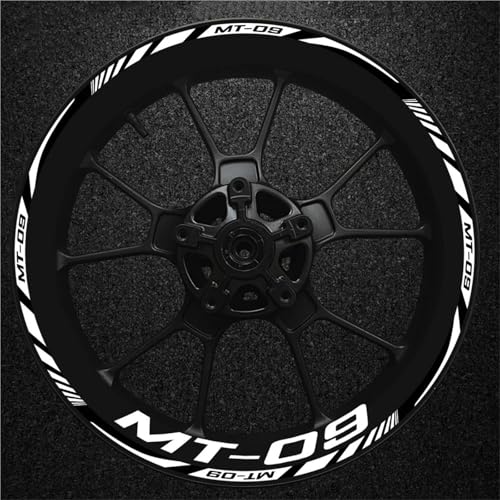 VQLDPX Motorrad-Felgenaufkleber Reflektierende Motorradfelgenaufkleber Für Yamaha MT-09 MT09 MT 09 Radnabenaufkleber Radaufkleber Felgenrandaufkleber(Weiß) von VQLDPX