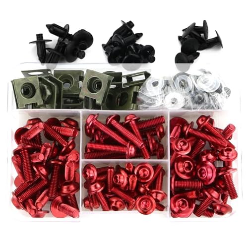 VQLDPX Motorrad Schrauben Set Verkleidungsschrauben- Und Muttern-Set Für Suzuki GSX1300R Für Hayabusa SFV650 Gladius SV650 SV1000S Windschutzscheibenschrauben Und -Clips Windschutzscheibenbolzen(Rot) von VQLDPX