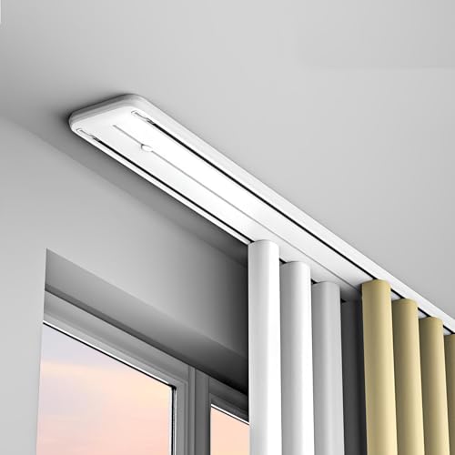 Aluminium-Decken-Doppelschiene, Weißer Raumteiler Silence-Vorhangschiene, Schiebevorhangstange 70-600cm(260cm/8.5ft(2 * 130cm)) von VQWQV