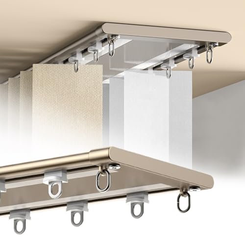 Doppelte Vorhangschiene Für Die Decke – 70–600 Cm –Ultradünne Raumteiler Aus Aluminium 2-läufige – Größe Individuell Anpassbar(Sekt,105cm/3.4′) von VQWQV