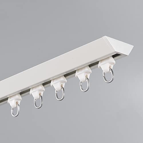 Ultra Dünn Gardinenschienen-Set Deckengardinenstange Raumteiler Wandteiler Vorhangschiene Für Duschkabinenfenster Wohnmobil Vorhangschienensystem - Weiß/Schwarz(Weiß,200cm/6.6ft(100cm*2)) von VQWQV