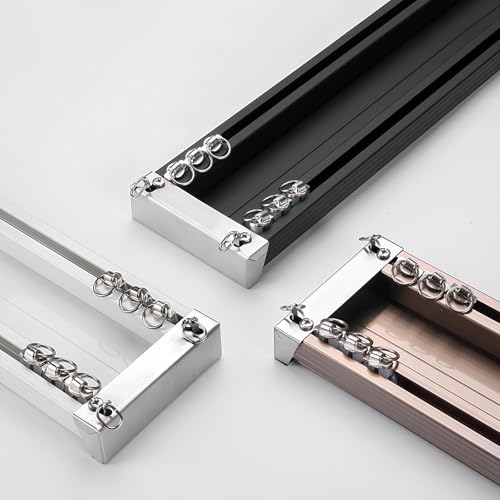 Vorhangschiene Doppelte | Deckenmontage Hochleistungs- 2-läufige Gardinenschiene | Aluminium-Raumteiler Für Wohnzimmer Schlafzimmer | 70-600 CM(Sekt,125cm/4.1′) von VQWQV