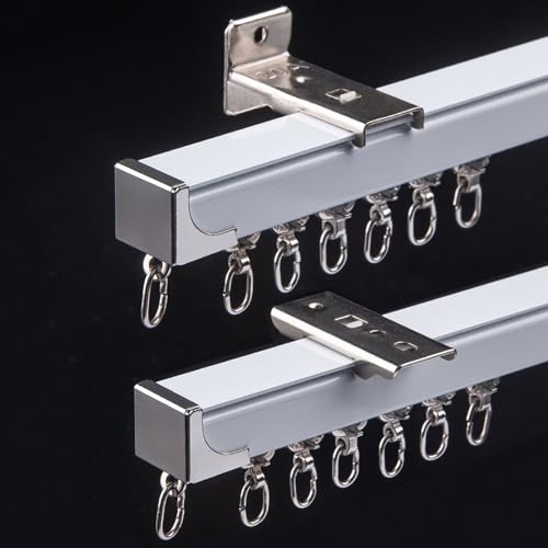 Vorhangschienen Zur Decken- Oder Wandmontage, Aluminium-Gardinenschiene Für Fenster Raumteiler, Vorhangstangensystem Mit Laufrolle Für Schlafzimmer Wohnmobil Dusche Büro(White Wall,145cm) von VQWQV