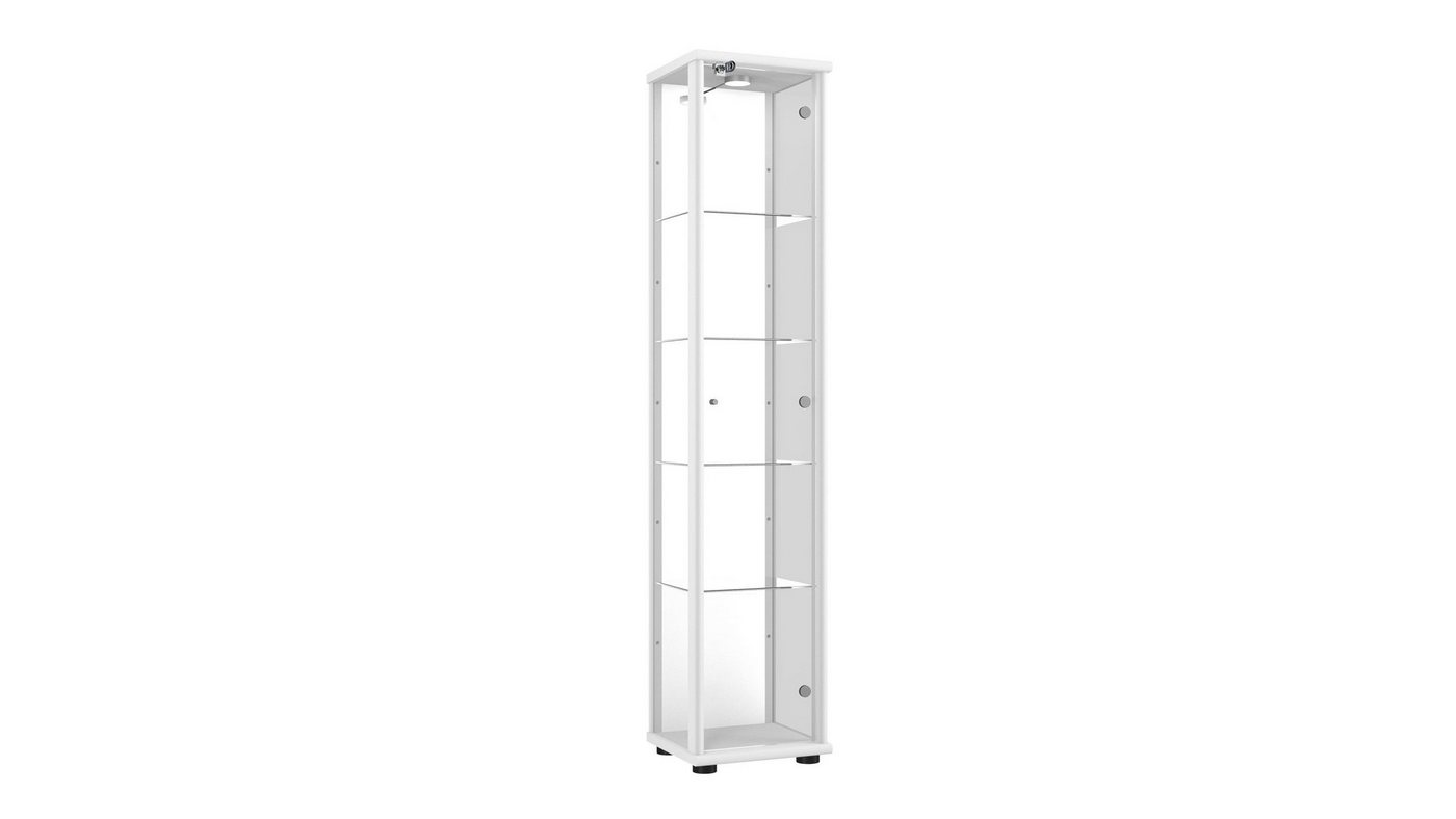 VR-Wohnideen Standvitrine C1083 (Glasvitrine (176x37x33 cm) mit 1 Glastür) LED, Schloss, Spiegel, perfekt für Sammler, Glasschrank von VR-Wohnideen