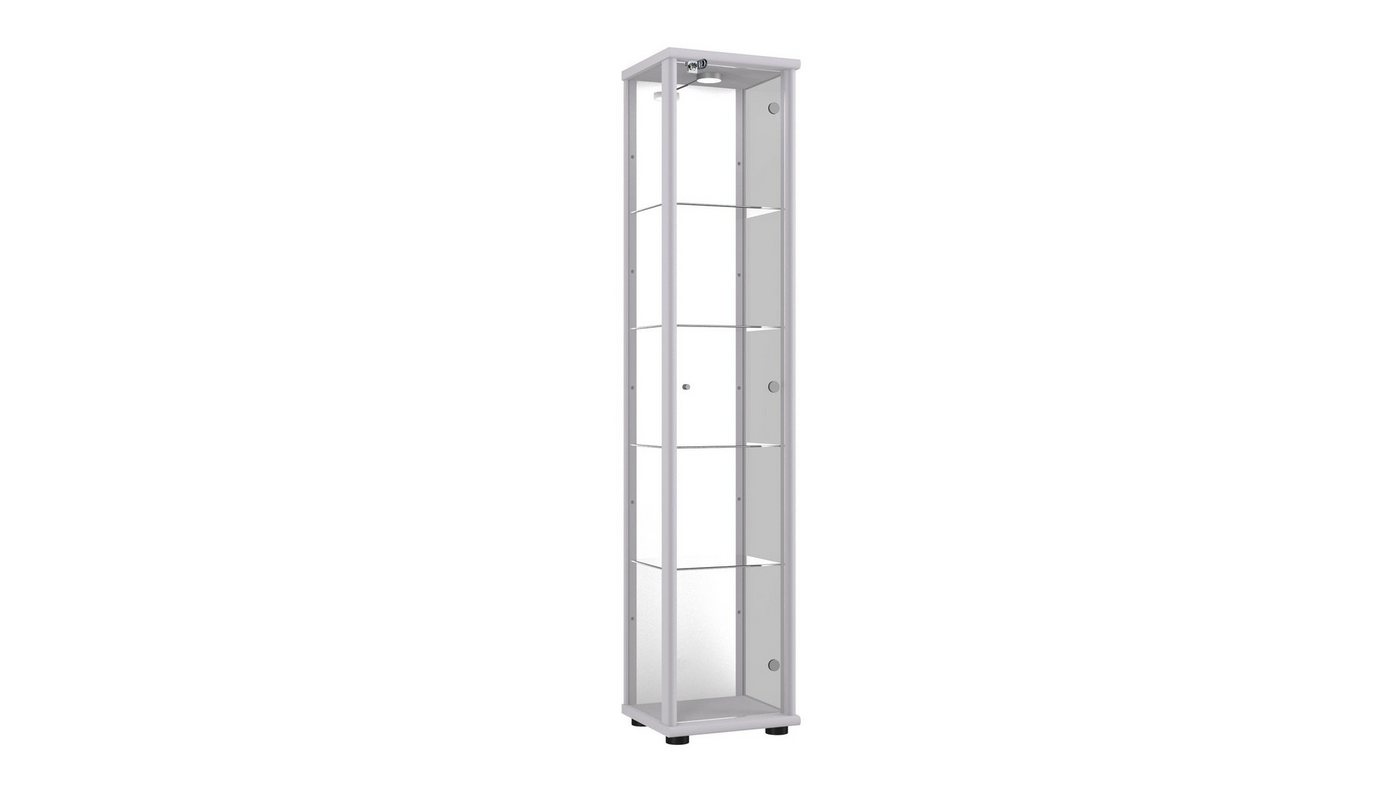 VR-Wohnideen Standvitrine C1083 (Glasvitrine (176x37x33 cm) mit 1 Glastür) LED, Schloss, Spiegel, perfekt für Sammler, Glasschrank von VR-Wohnideen